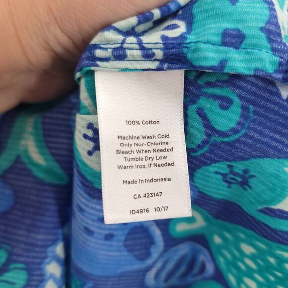 Talbots The Classic Casual Popover Top Under The Sea Print Aquatic Blue Womens M - Picture 11 of 15
